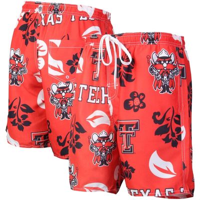 Men's Wes & Willy Red Texas Tech Red Raiders Floral Volley Logo Swim Trunks