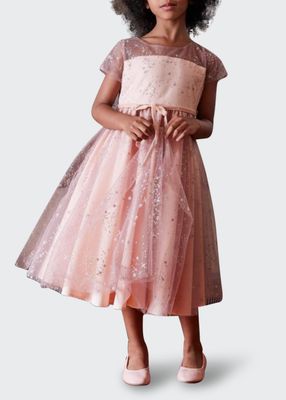 Girl's Star Illusion Cap-Sleeve Dress, Size 2T-4T