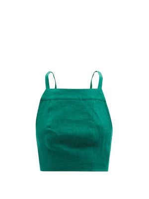 Three Graces London - Wendy Lace-back Linen-cambric Crop Top - Womens - Dark Green