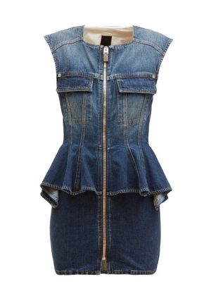 Givenchy - Zipped Peplum-hem Denim Mini Dress - Womens - Denim