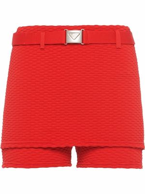 Prada jacquard belted mini shorts - Red