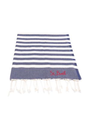 MC2 Saint Barth Kids striped embroidered-logo beach towel - Blue