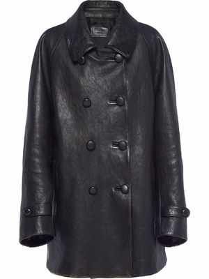 Prada double-breasted leather jacket - Black