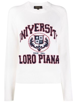 Loro Piana University-intarsia cashmere jumper - White