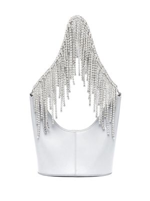 Kara Bean crystal-embellished fringe shoulder bag - Grey