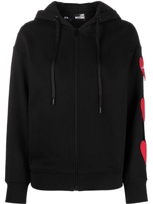 Love Moschino logo-embroidered zip-front hoodie - Black