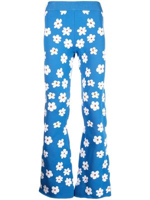 Marni floral-print flared trousers - Blue