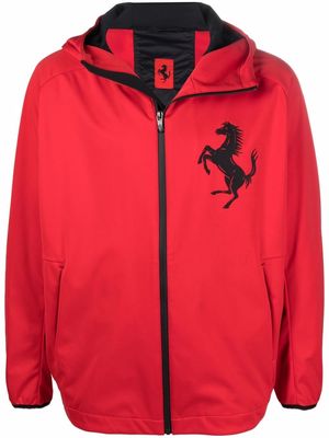 Ferrari logo-print zip-up hooded jacket - Red