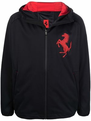 Ferrari logo-print zip-up hooded jacket - Black