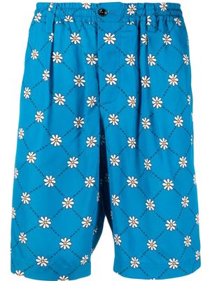 Marni daisy-print track shorts - Blue