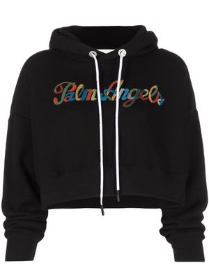 Palm Angels logo-print cropped hoodie - Black
