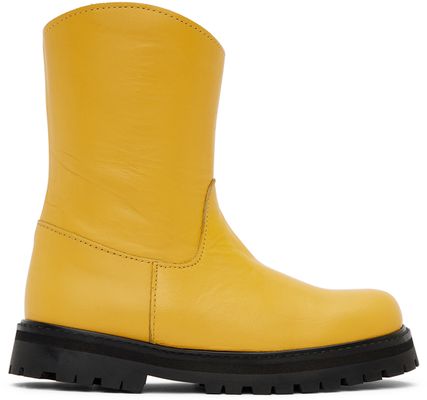 M'A Kids Kids Yellow Faux-Leather Ankle Boots