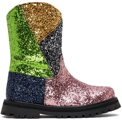 M'A Kids Kids Multicolor Glitter Patchwork Boots