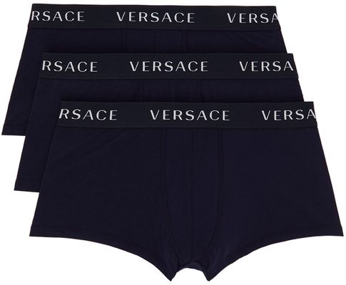 Versace Underwear Three-Pack Navy Trunk Boxers