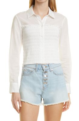 Veronica Beard Emersyn Smocked Cotton Button-Up Shirt in White
