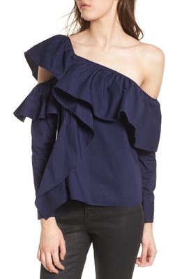 Leith One-Shoulder Ruffle Top in Navy Evening