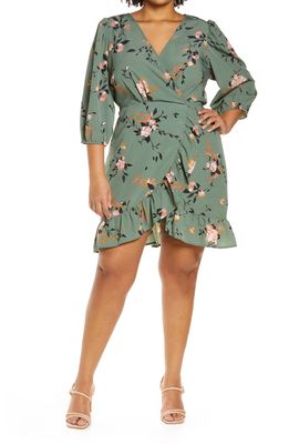 VERO MODA CURVE Olga Floral Recycled Polyester Faux Wrap Dress in Laurel Wreath Aop