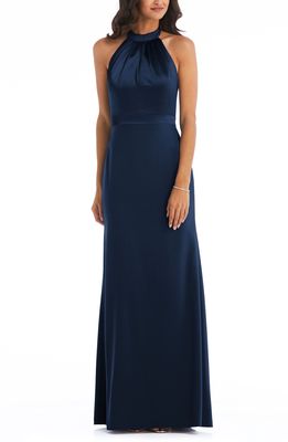 After Six Halter Neck Charmeuse & Crepe Gown in Midnight