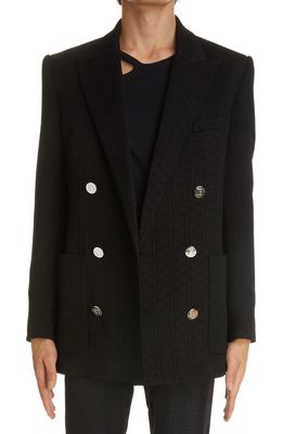 Balmain Mini Monogram Jacquard Double Breasted Jacket in Noir