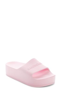Balenciaga Logo Platform Slide Sandal in Light Pink/White
