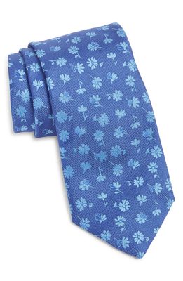 David Donahue Floral Silk Tie in Blue