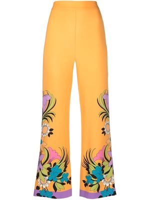 La DoubleJ floral-print flared trousers - Orange