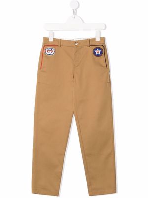 Gucci Kids logo-patch straight-leg trousers - Brown