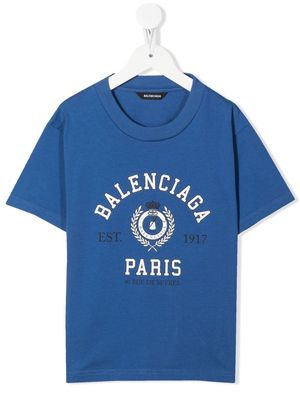Balenciaga Kids logo crew-neck T-shirt - Blue