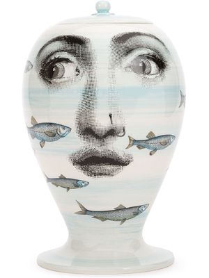 Fornasetti face fish printed jar - White