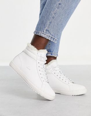 Lacoste straightset thermo hi top sneakers in white