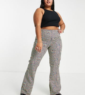 ASOS DESIGN Curve kick flare pants in warped monogram print - part of a set-Multi