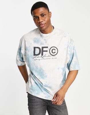 ASOS Dark Future oversized t-shirt with multi wash and logo front print in blue-Brown