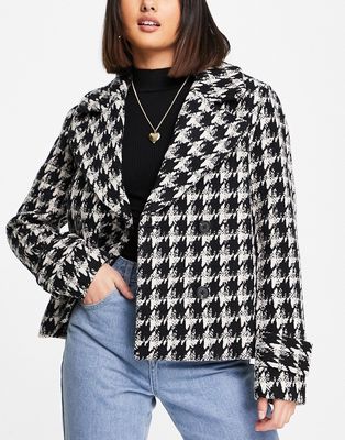 Ever New pea coat in houndstooth plaid-Black