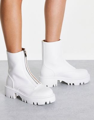 Simmi London chunky boots with zip front in white