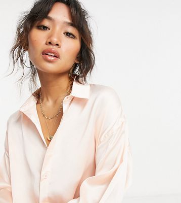 Missguided Petite oversized satin shirt in blush-Pink