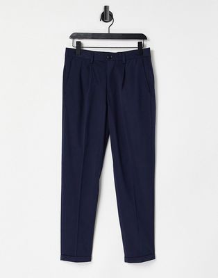 Selected Homme jersey suit pants in tapered crop fit in navy