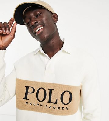 Polo Ralph Lauren x ASOS exclusive collab rugby polo shirt in cream with polar fleece chest panel-White