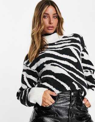 NA-KD oversized knitted sweater in zebra print-Multi