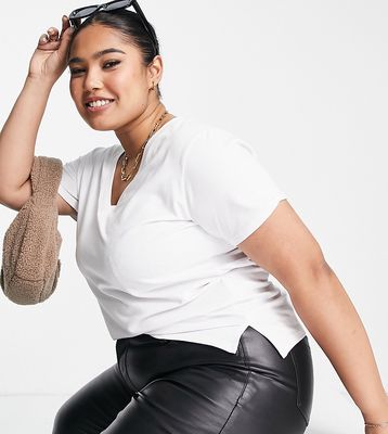 ASOS DESIGN Curve Edit luxe handle fitted t-shirt with wide v-neck in white