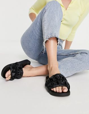ASOS DESIGN Fairview ruched sliders in black