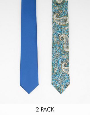 Gianni Feraud multipack tie in paisley liberty and plain teal-Blue