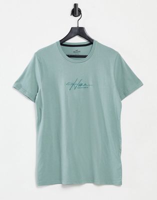 Hollister central tonal script logo t-shirt in mint-Green