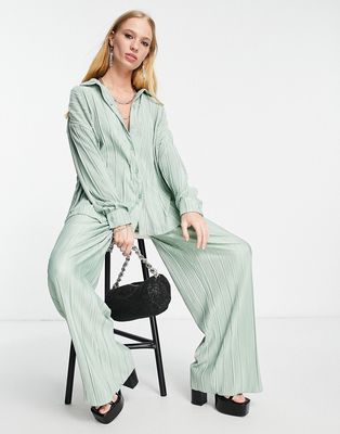4th & Reckless oversized plisse pants set in sage green - part of a set