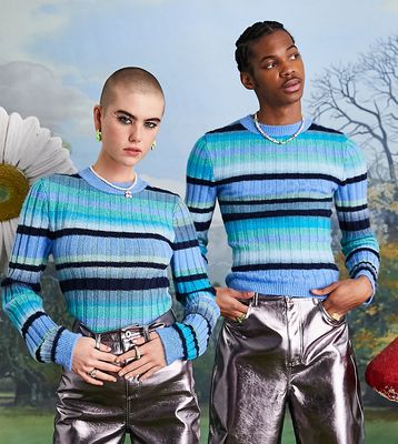 COLLUSION Unisex knitted striped sweater in blue-Multi