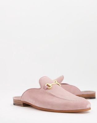 Walk London Terry bar backless mule loafers in pink suede