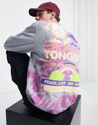 Crooked Tongues long sleeve t-shirt with unity print in tie dye-Multi