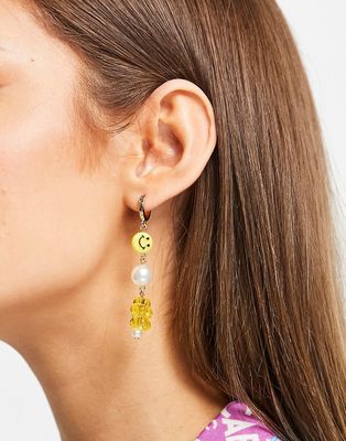 Pieces charm drop earrings in yellow