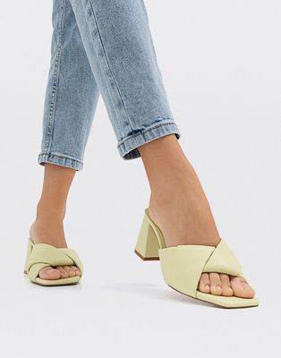 Stradivarius cross strap mules in light lime-Green