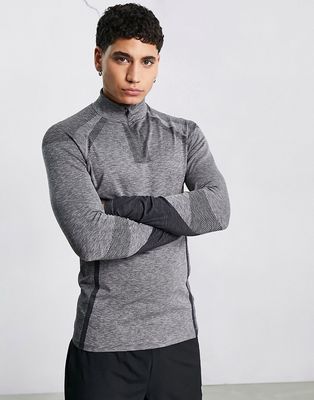 ASOS Dark Future Active muscle fit training long sleeve top in seamless knit and 1/4 zip-Gray