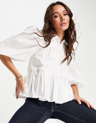 ASOS EDITION peplum smock shirt with pleat detail in white